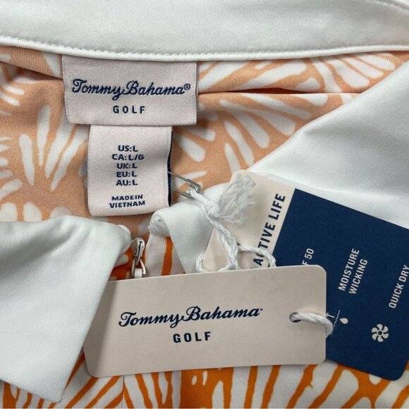 Tommy Bahama Golf Womens Sleeveless Polo Shirt Orange & White Shell Size L- New - Picture 6 of 8